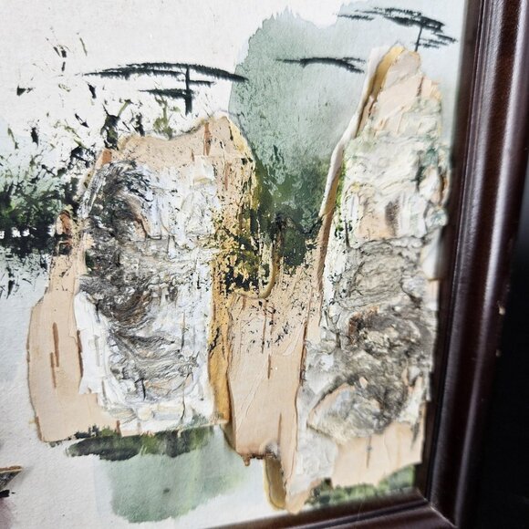 Vintage 3D Mixed Media Landscape Art Framed Original Boats Cliffs Trees 8x6 - Picture 5 of 12